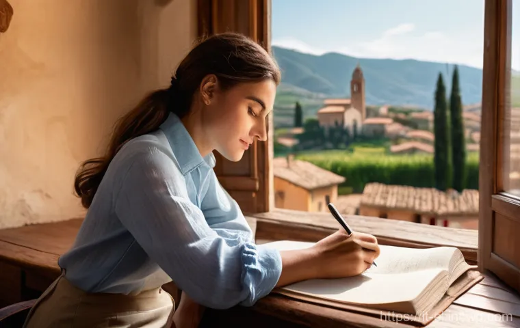 지식생태계에서의 콘텐츠 생성 전략 - **Authentic Italian Storyteller at Work:** A young Italian woman, dressed in a chic but comfortable ...